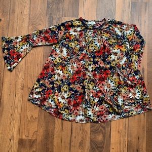 Umgee Baby Doll Bell Sleeve Floral Swing Dress